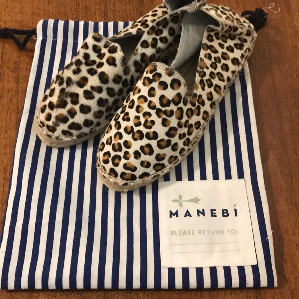 Manebi Leopard Print Pony Hair Espadrilles